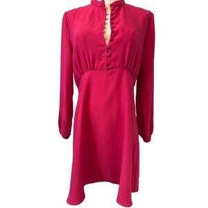 NWOT ZARA M Vintage-Inspired Fuchsia Dress Button Front & Long Sleeves